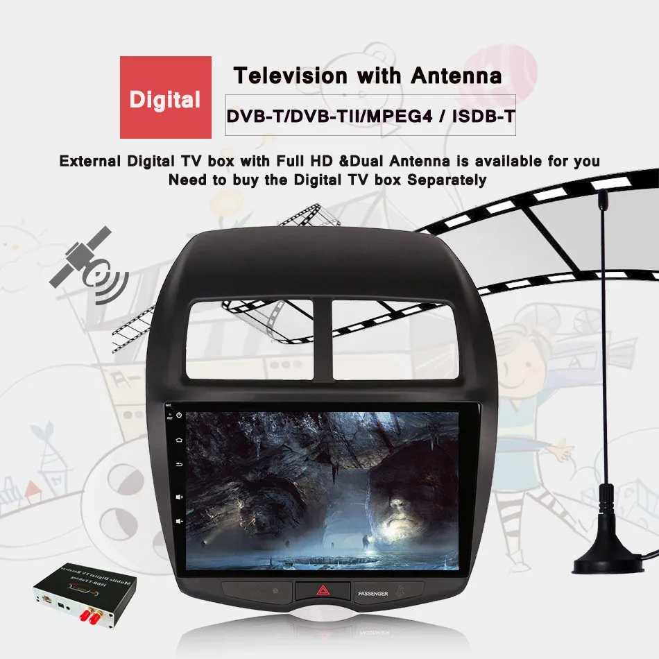 Excellent 10.2" Android 9.0 Octa Core Car GPS Player for Mitsubishi ASX 10-2017 DVD with 4G+64G Stereo Radio Audio Tape recorder 4G swc bt 4