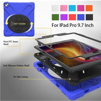 

Case For iPad Pro 9.7 inch Kid Safe Shockproof Heavy Duty Silicone Hard Cover for apple IPad Pro Stand case with Wrist strap