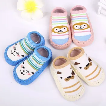 

10pairs/lot Baby Shoes Socks Cartoon Infant Baby Kids Indoor Floor Socks PU Leather Sole Non-Slip Thick Baby Boy Socks