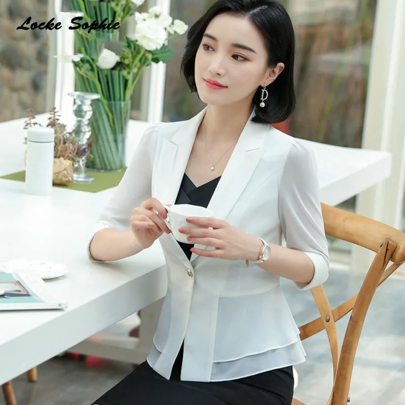 Women Plus size Blazers coats 2019 Summer cotton blend hollow out Slim fit Small Suits jackets ladies Skinny Blazers Suits coats