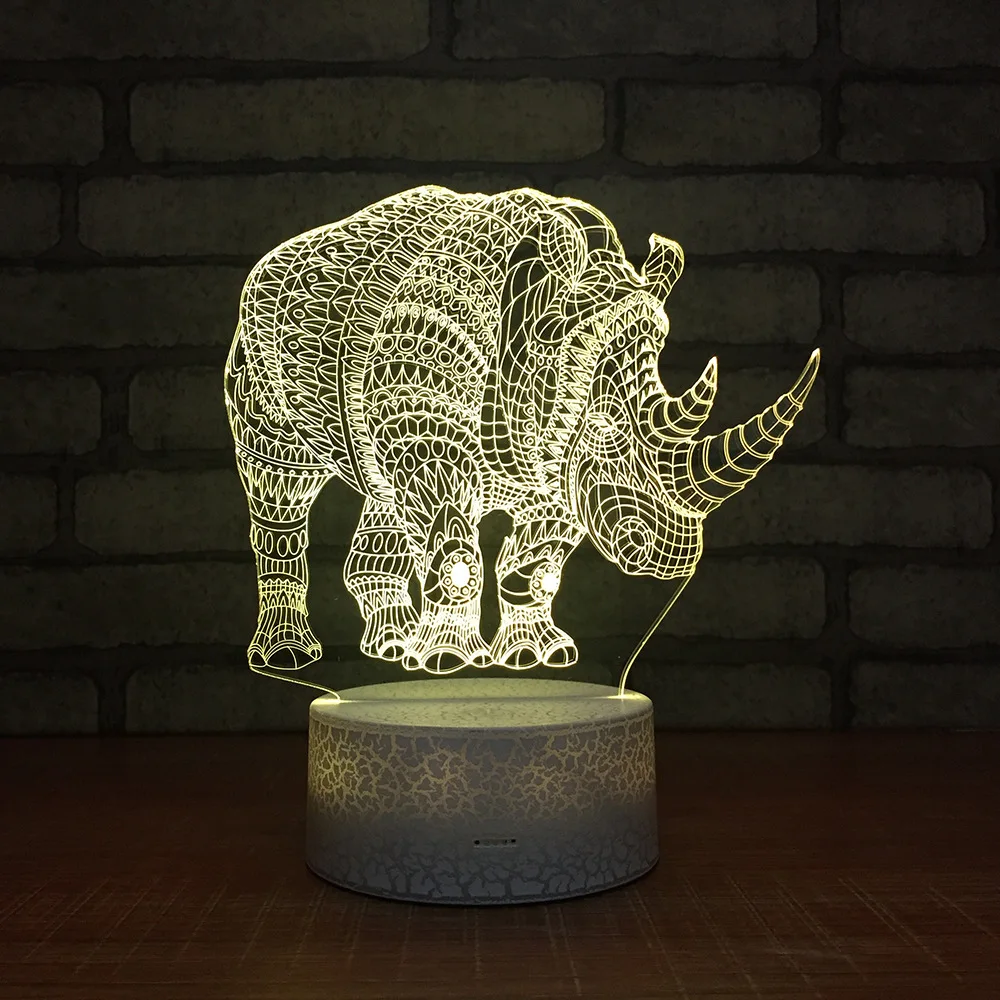 cheap New Rhinoceros 3d Night Light Creative Novelty Fancy Acrylic Led Lamp Colorful Cartoon Animal Decorative 3d Light Fixtures