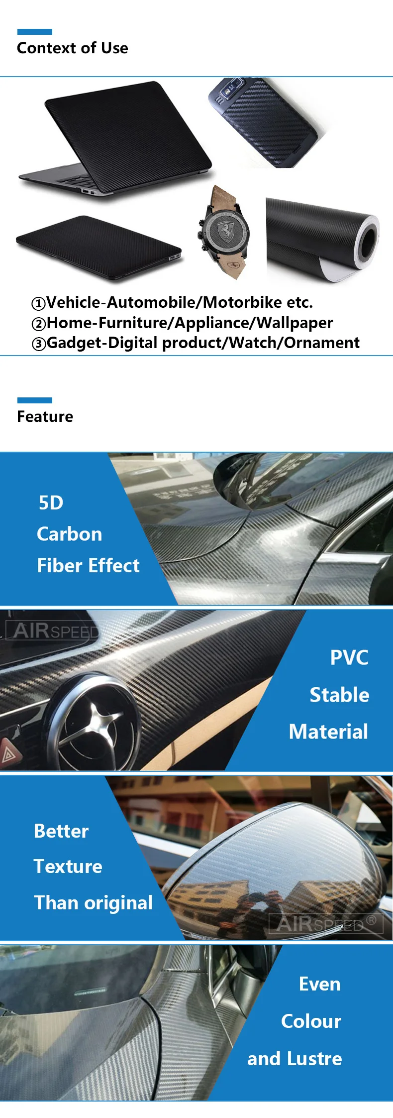 200mmX1520mm 5D Carbon Fiber Vinyl Film Glossy Car Warp Roll Motorcycle Automobiles Car Sticker Accessories Car Styling (2)