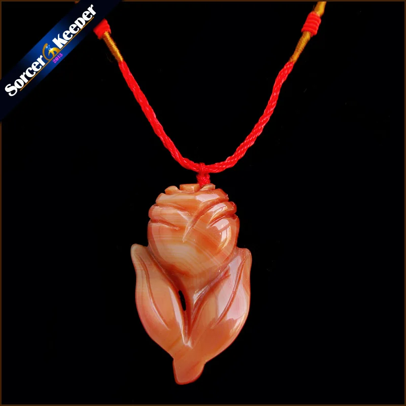 Real Hand-carved Flower Natural Agates Stone Lucky Amulet Pendant Bead Necklace For Women Men Fashion Charm Jewelry HS106