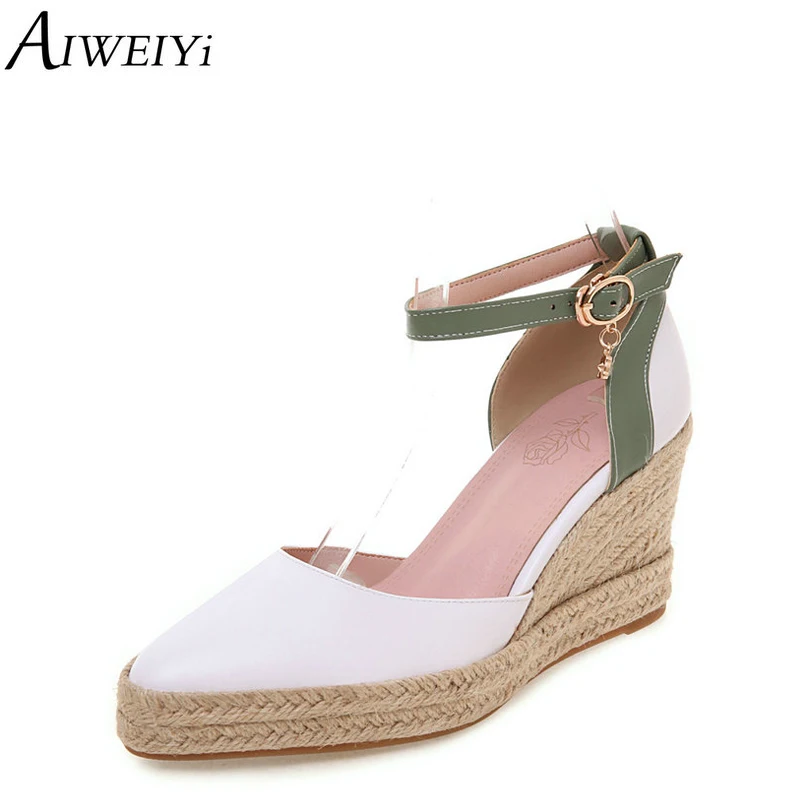 

Wedge Shoes Female Foreign Trade Summer New Pointed Toe High Heels Waterproof Platform High Heels Buckle Strap Women's Shoes
