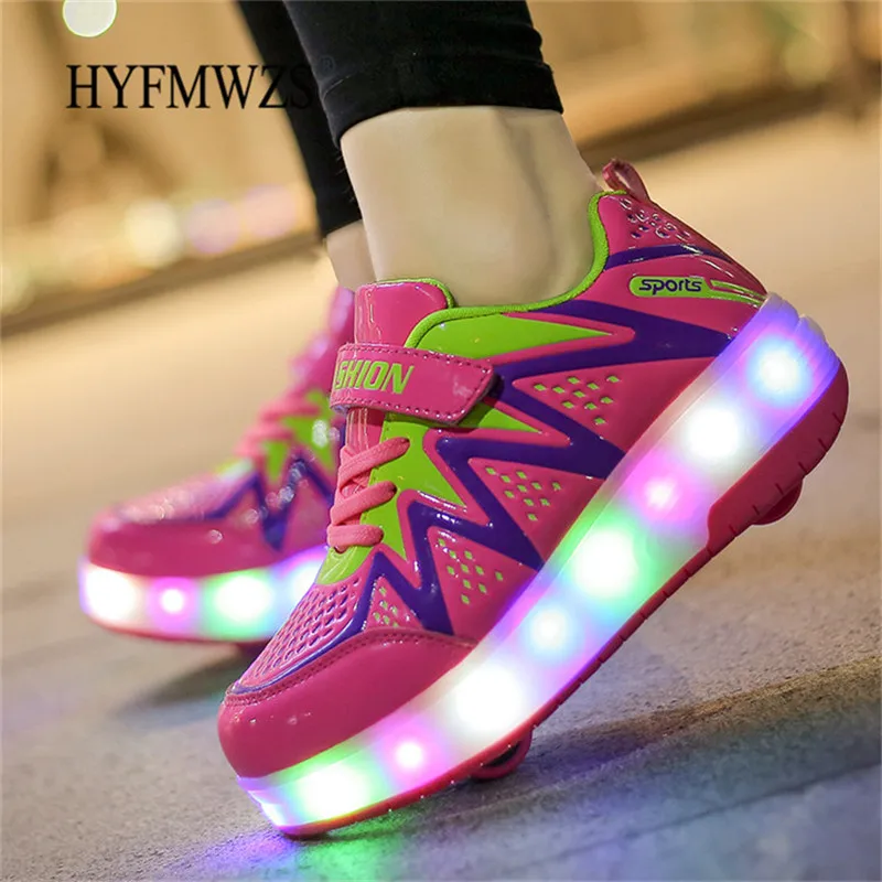 HYFMWZS детская обувь Heelys модные дизайнерские съемные одноколесные ролики двухколесный светодиодный Heelys обувь детские коньки