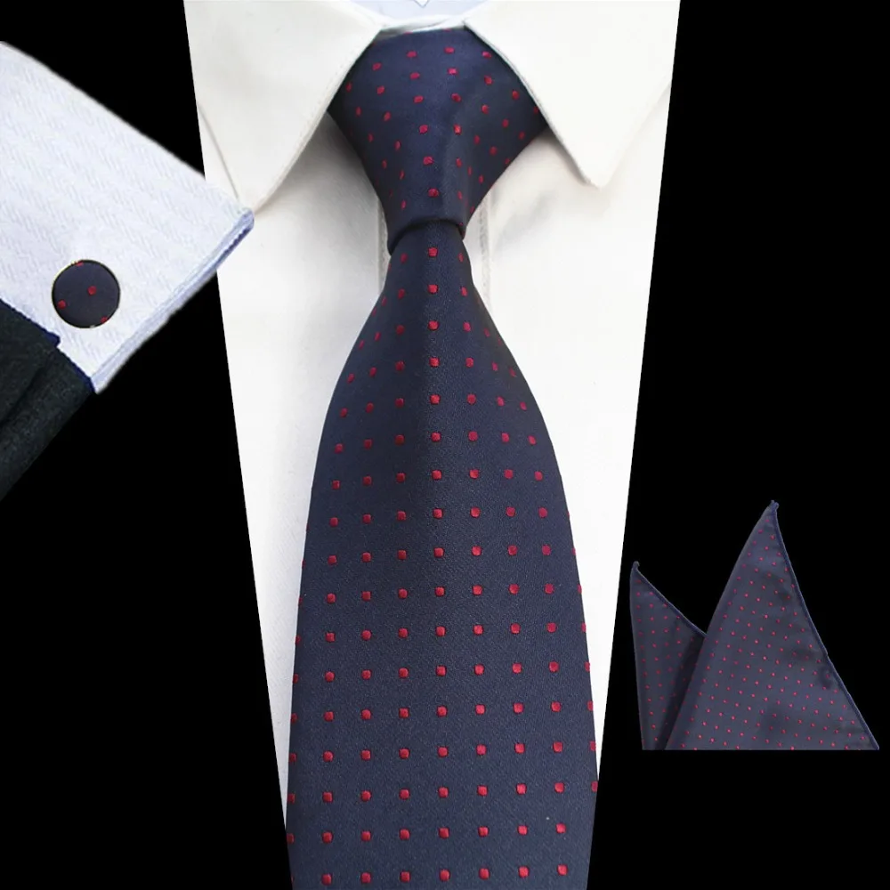 8cm Tie Sets For Men Plaid Dot Paisley Tie Handkerchief Cufflinks Sets Business Wedding Party