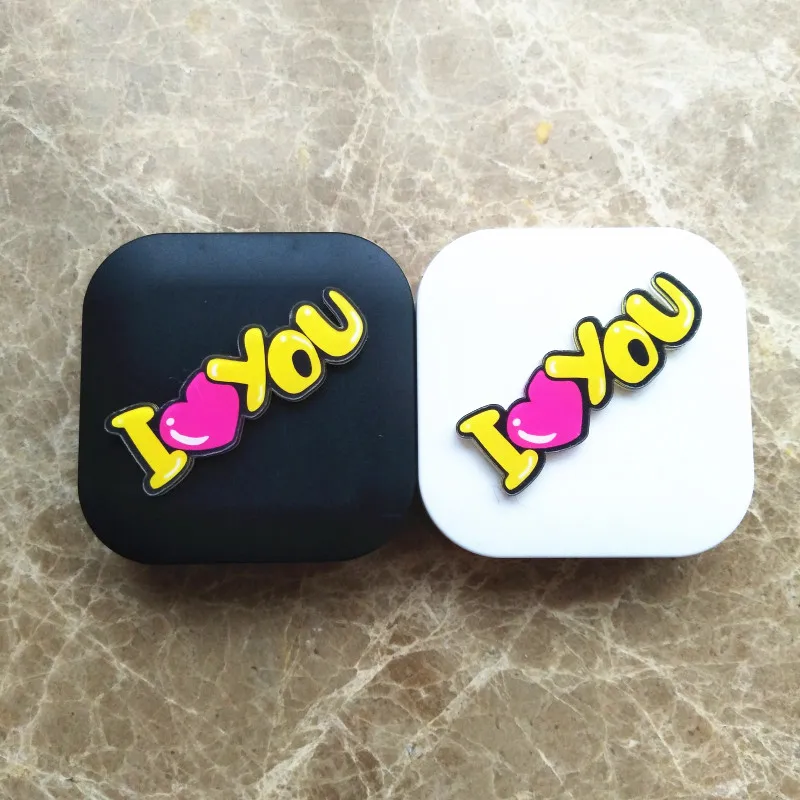 

LIUSVENTINA DIY Acrylic Cute Pattern I Love You Contact Lens Case With Mirror Box Container for Contact Lens Gift for Lover