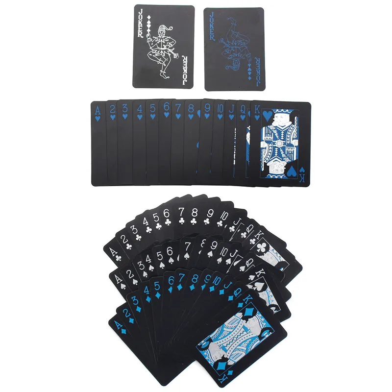 

New Arrival PVC Material Playing Cards Black Standard 52 Cards + 2 Jokers for Poker Card Tricks For Card Lovers