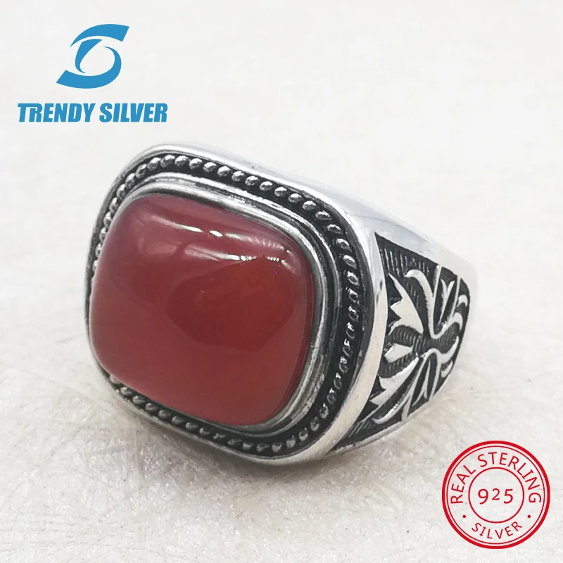 Серебро 925 ювелирные изделия мужские кольца мужские аксессуары бирюзовый драгоценный камень натуральный черный оникс Красный Агат модное серебристое TCR8019