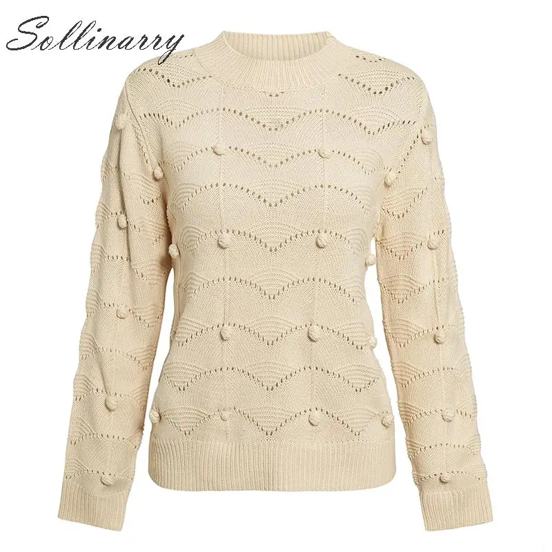 Sollinarry вязаные свитера с длинным рукавом, пуловеры для женщин, милый осенне-зимний свитер с помпоном, джемпер для девочек, повседневный Топ