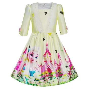 

Girls Dress Princess Elsa Castle Butterfly 3/4 Sleeve Dress 2020 Summer Wedding Party Dresses Children Clothes Size 4-12 Pageant