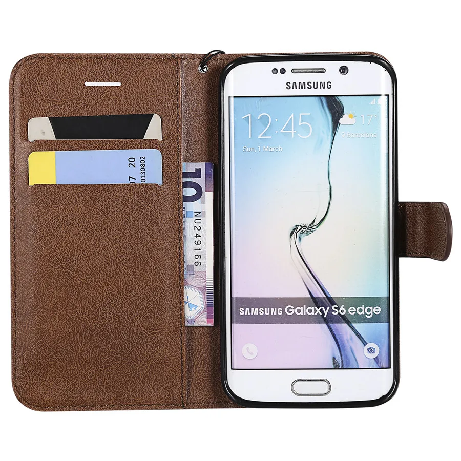 Luxury Magnetic Wallet PU Leather Case For SAMSUNG S6 Edge+ Card Holder Flip Stand Phone Cover For Galaxy S6 Fundas w Card Slots (26)