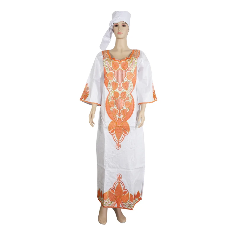 

MD 2019 african dashiki dress bazin african white dresses for women robe embroidery traditional african clothing with turban