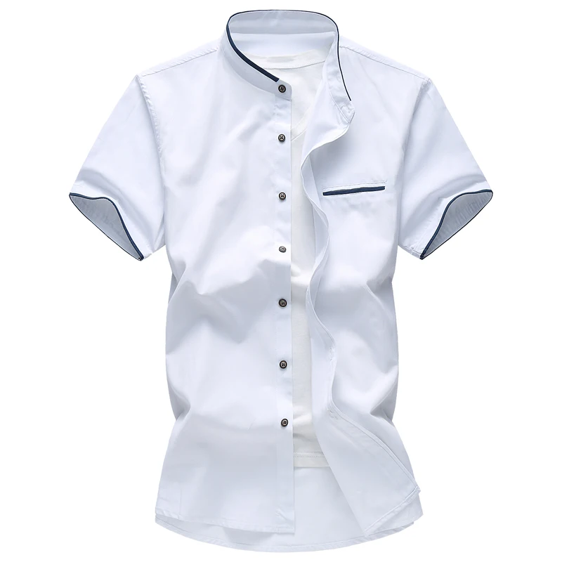 Хорошее качество, летняя мужская Повседневная рубашка с коротким рукавом размера плюс 7Xl, дышащие мужские роскошные брендовые рубашки - Цвет: Белый
