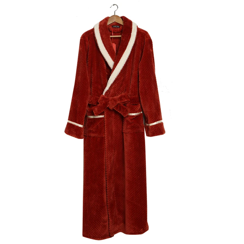 Зимний халат для пары, Женский комплект, красный фланелевый Халат в пол с длинным рукавом, теплый плотный халат, женский халат для сна, XL, XXXL