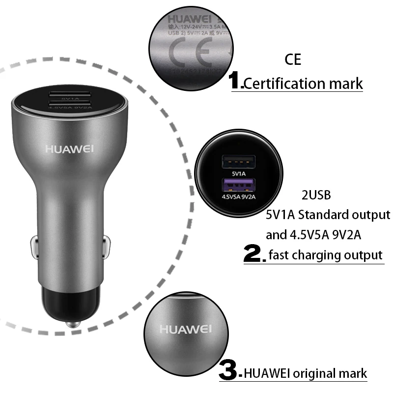 Автомобильное зарядное устройство Huawei быстрое Mate 9 10 20 X P10 Plus P30 Pro Type C Honor 8 V9 V10 View