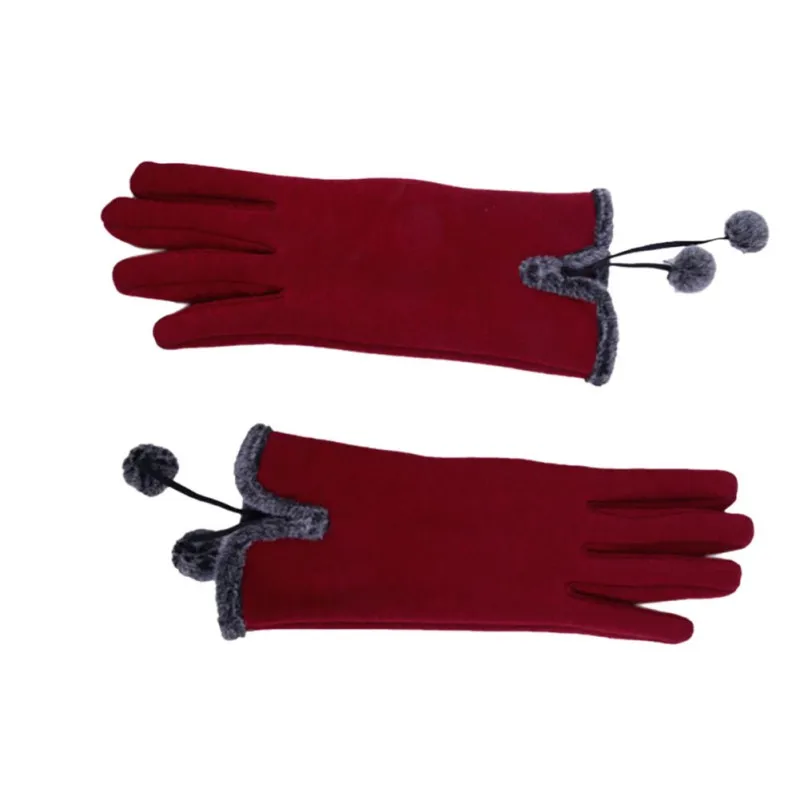 Сенсорный экран для женщин зимние теплые перчатки Перчатки Рукавицы вождения лыжный модные маленькие шарики дамы Guantes для смартфонов - Цвет: Красный