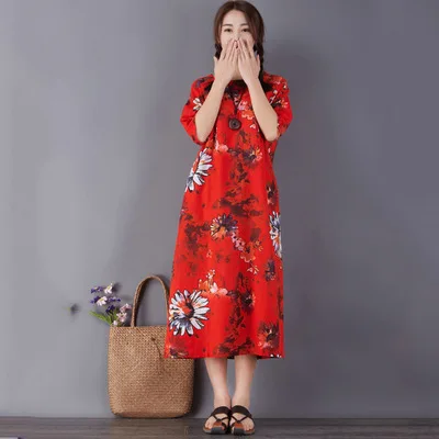 

Retro round neck sleeves loose dress 01615