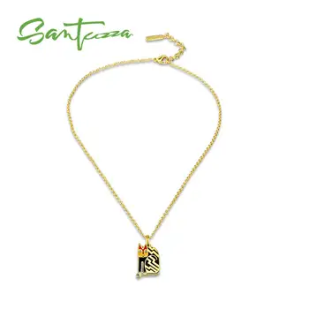

SANTUZZA Brass Necklace For Woman Lovely Black Cat Pendant Necklace HANDMADE Enamel Party Fashion Jewelry