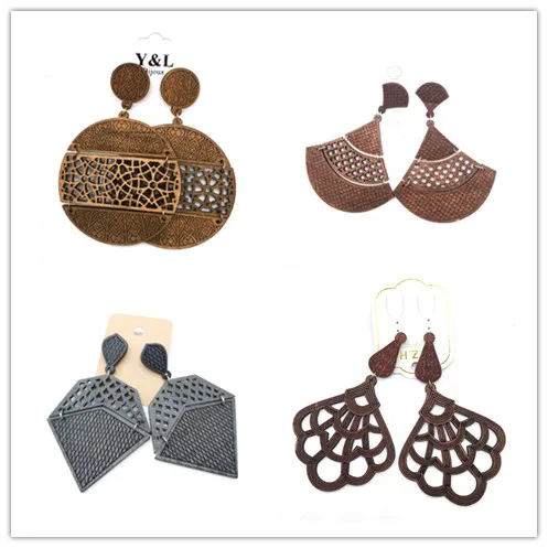 

Free Shipping! Engraved Wooden Earrings can mixed 4 colors