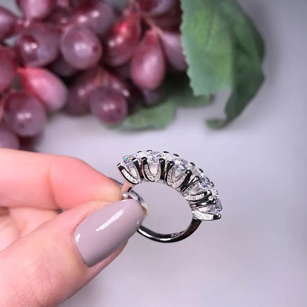 

925 Sterling Silver PAVE SETTING 5 Round moissanite CZ ETERNITY BAND ENGAGEMENT WEDDINGv Stone Rings Size 6,7,8 for women
