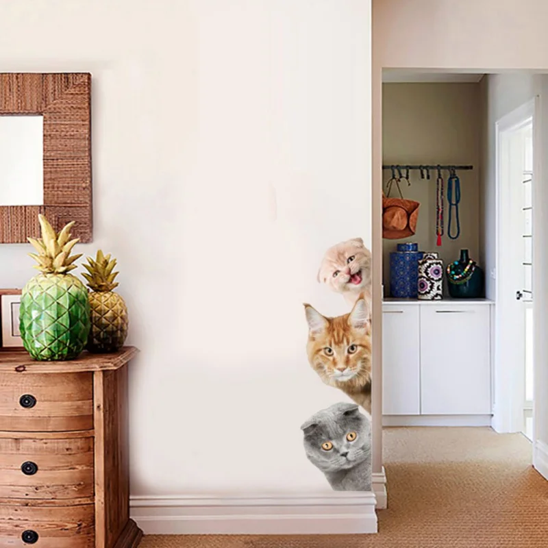 Dogs Cats Funny 3d Wall Door Window Wardrobe Fridge Decorations For Room Home Decor Cartoon Animal Art Decal Wallpaper Wallpapers Aliexpress