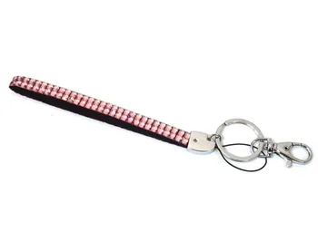 

1pcs Pink Color Beaded Bling Crystal Rhinestone Leather Wrist Lanyard Strap For Keychain Key Holder Mobile Phone Camera USB
