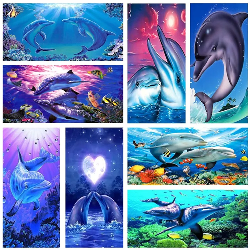 

Undersea Scenery DIY Diamond Painting Animals Dolphins Picture Diamond Embroidery Cross Stitch Needlework Crafts Diamond