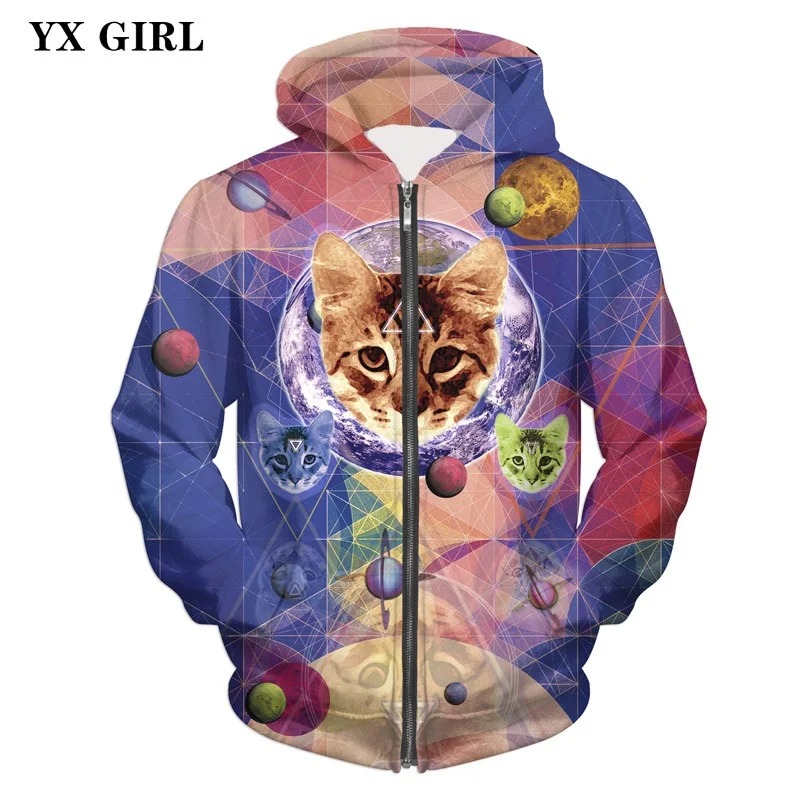 

2018 NEW 3d Cat Printing Hoodie Mens Hip Hop Jacket Zipper Hoodies Sweatshirt Men Cat Print Autumn Casual Tracksuit Pullover