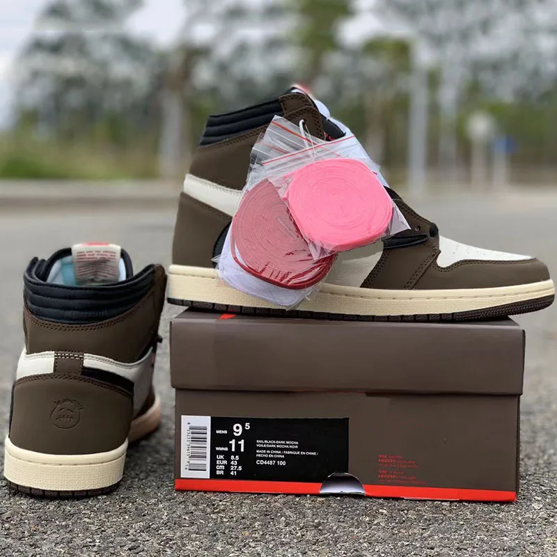 

WHOLESALES New Update Travis Scotti x Basketball Shoes 1 High 2019 Suede Fashion Unique Designer Bronze Black Mens Sports Shoes
