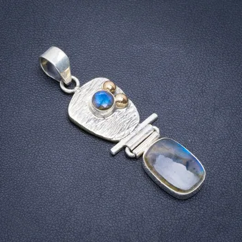 

Natural Two Tones Blue Fire Labradorite Handmade Unique 925 Sterling Silver Pendant 2" A1931