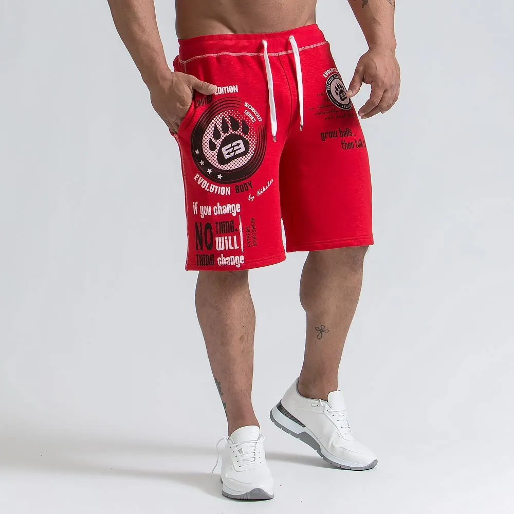 Новые мужские шорты до середины икры, летние, для фитнеса, бодибилдинга, повседневные, для бега, для тренировок, Брендовые спортивные короткие штаны, спортивные штаны, спортивная одежда - Цвет: red