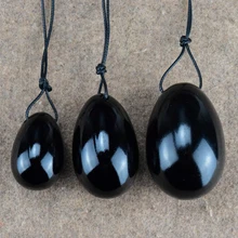 Drilled Natural Black Obsidian Yoni Egg for Kegel Exercise Pelvic Floor Vaginal Muscle Exerciser Jade Egg Massage Ball 3 PCS