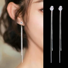 Nova moda de cristal simples longa corrente brinco para as mulheres pendurado cabo de metal gota brinco minimalista jóias brinco bijoux