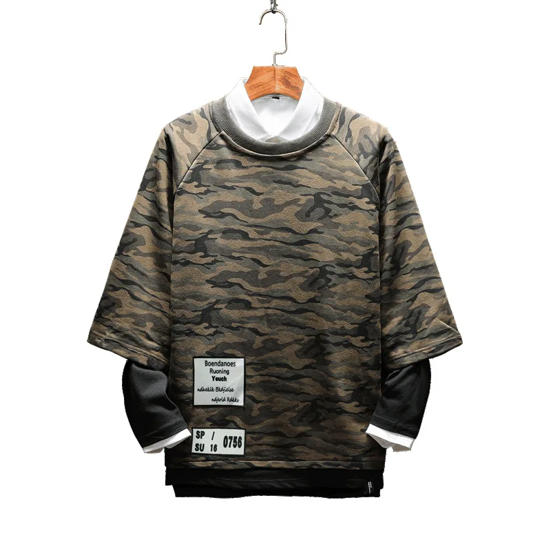new spring autumn 2018 men o-neck false two piece set hoodies casual Japanese style loose plus size 5XL long sleeves sweatshirts