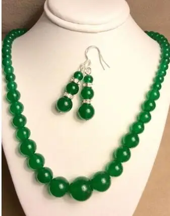 6-14 мм натуральный зеленый нефрит Драгоценные Камни Круглые бусы ожерелье +