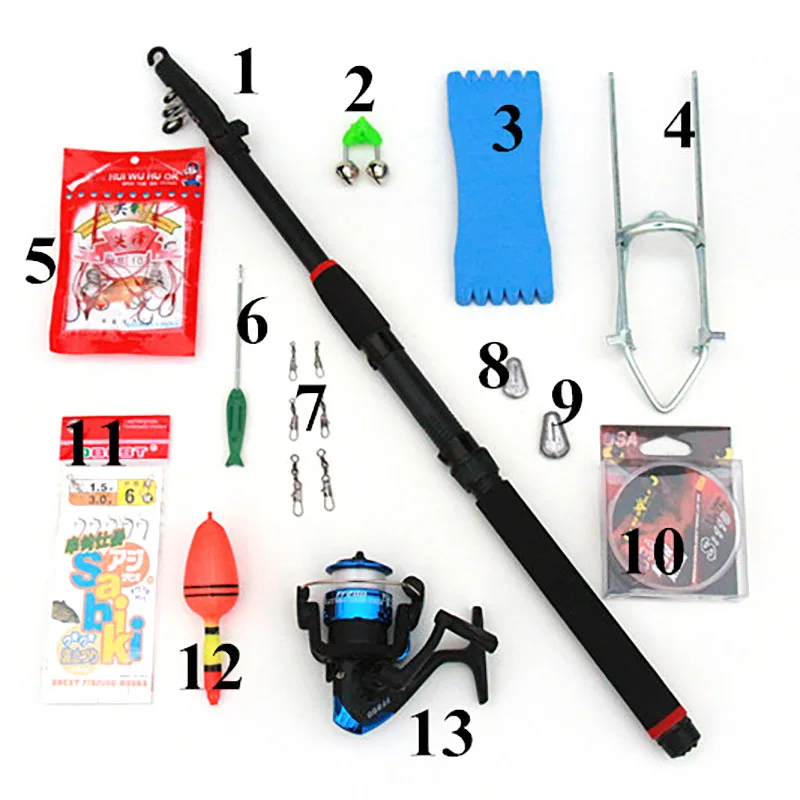 BlueSardine Telescopic Fishing Rod Combo 13 Accessories Spinning Rod Line Reel Hooks Fishing Rod Holder 2.1M 2.7M 3M BlueSardine Telescopic Fishing Rod Combo 13 Accessories Spinning Rod Line Reel Hooks Fishing Rod Holder 2.1M 2.7M 3M
