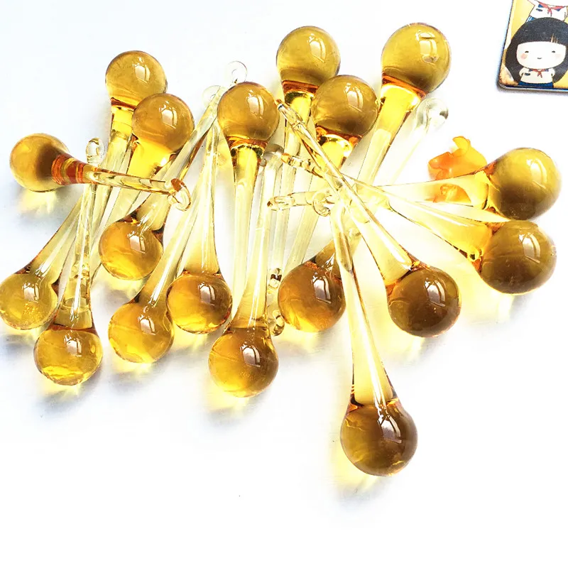 10pcs Yellow Glass Raindrops Beads Pendants Crystal Chandelier Lamp Parts Decor 
