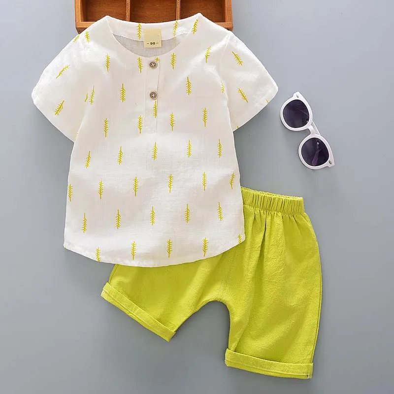 Casual Toddler Outfits Baby Boy Summer Clothes Newborn Boy Clothing Set Sports T-shirt+ Shorts Suits Leaves Print Clothes