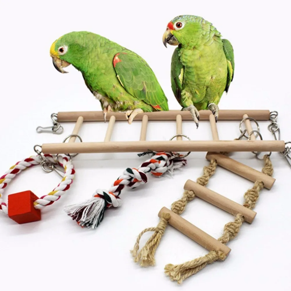 Small Birds Toy Wooden Ladders Swing Scratcher Perch Climbing Ladder With Rope Bird Cage Hamsters Parrot Toys Pet Supplies