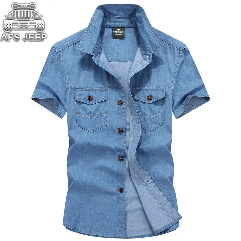 Ceny Klasyczne dżinsy koszule mężczyźni natura bawełna 100% oddychająca pot absorpcji krótkim rękawem nowa letnia koszula na co dzień styl angielski