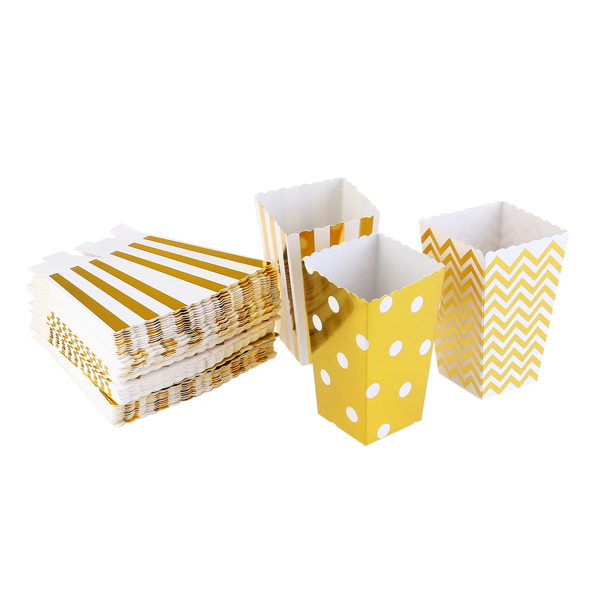 

OUNONA 50pcs Popcorn Boxes Yellow Design Trio Miniature Scalloped Edge Cardboard Party Candy Container Treat Cartons