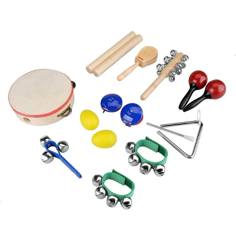 

12/10 pcs World Wooden Educational Teaching Materials Percussion Drums Bell Musical Instrument Kids Intelligent Development Toy