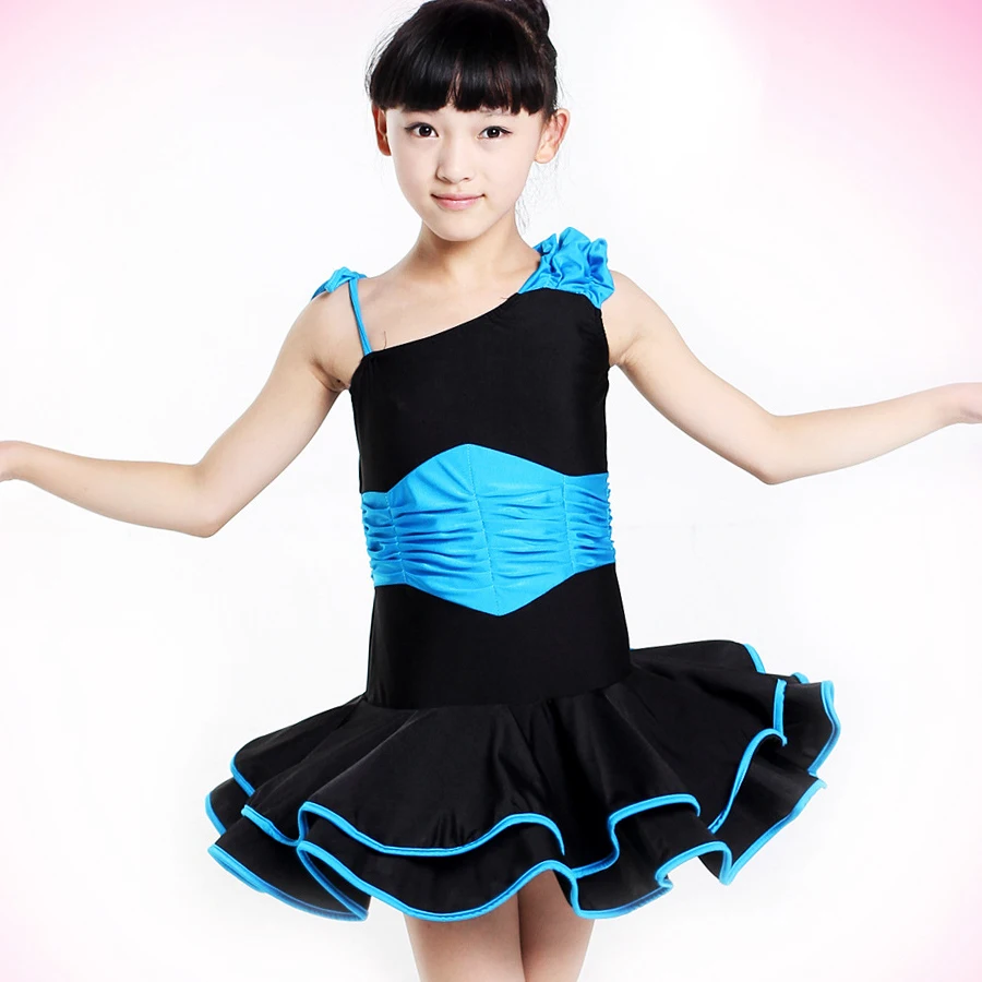 

Children Latin Dress Red/Rose/Blue Ballroom Dance Dresses For Girls S-XXL Dancing Children Dress Girls Gymnastic Clothing