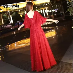 Kyunovia 2018 Новый v-образным вырезом вечернее платье vestido de festa вечернее праздничное платье для выпускного бала линии длинное вечернее платье E02