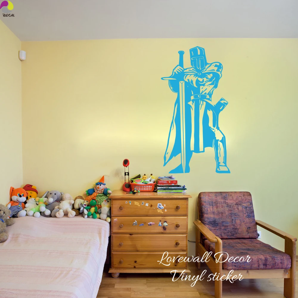 Knight Warrior Wall Sticker Kids Room Living Room Lego Medieval Dragon Slayer Sword Solider Army Wall Decal Bedroom Vinyl Decor (2)