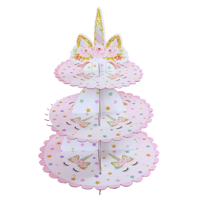 1 комплект одежды с Микки-Маусом Мышь Минни Мышь детская День рождения украшения 3-х уровневая подставка для свадебного торта Baby Shower поставки стенд кекса моноблок - Цвет: Unicorn