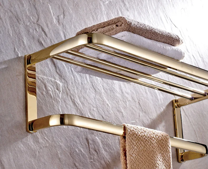 Gold Color Brass Bathroom Towel Rail Holder Rack Bar Shelf Wall Mounted mba841