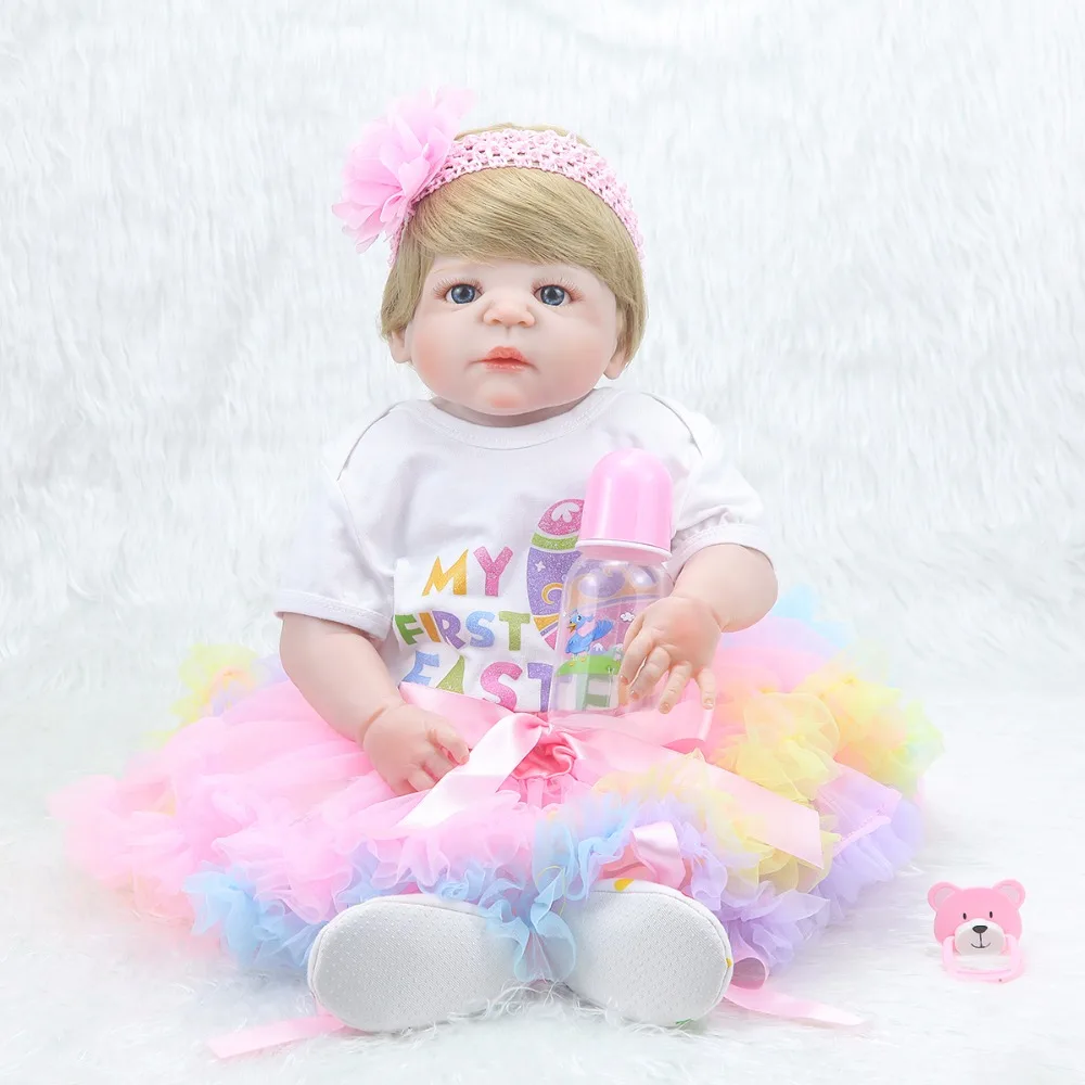 55 см всего тела силикона Reborn Baby Doll игрушки с медведем новорожденных Принцесса Девушка Дети малышей кукла подарок на день рождения купаться игрушка