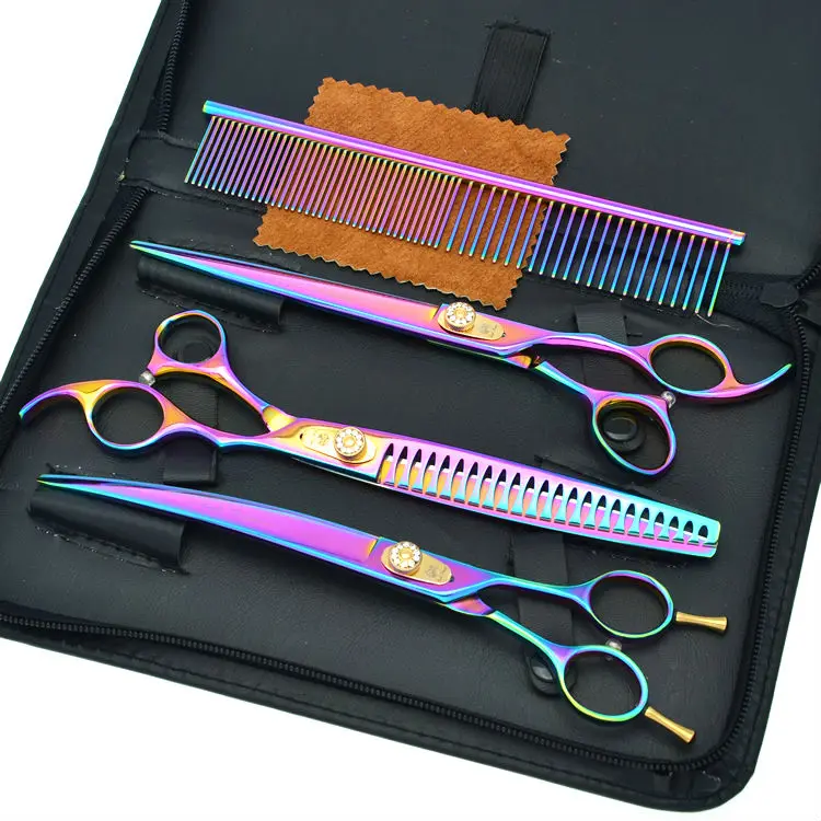 

8.0" Rainbow Pet Scissors Dog Grooming Scissors Set Cutting & Thinning & Animal Curved Cutting Scissors, LZS0510
